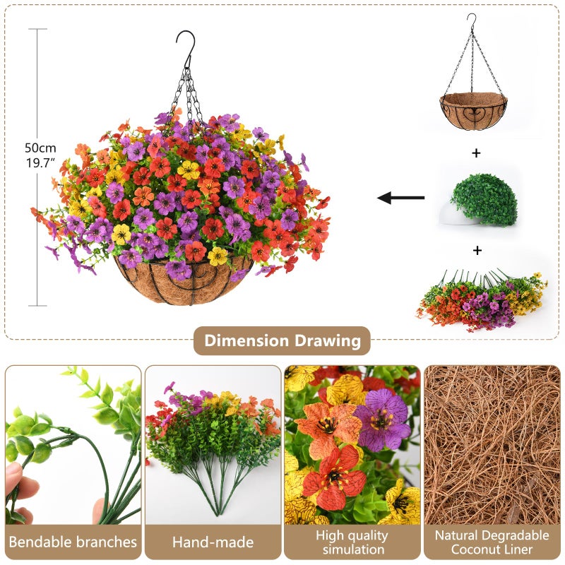 ZFProcess Artificial Faux Hanging Plants Flowers Basket for Spring Summer Outdoor Decoration, Fake Silk Daisy in Planter Realistic UV Resistant Look Real for Porch Home Patio Balcony Yard(Multicolor) - Image 2