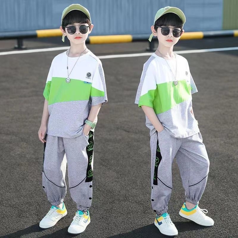 Boys' Summer Set 2025 - Casual Short Sleeve & Shorts, Korean Style