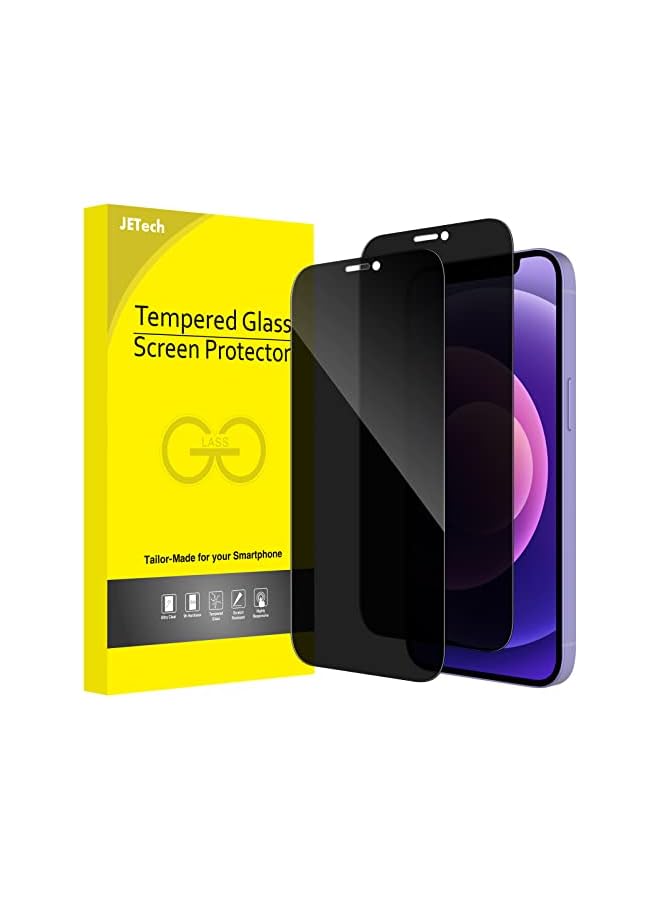جي تيك واقي شاشة بتغطية كاملة للخصوصية من JETech لهاتف iPhone 12/12 Pro مقاس 6.1 بوصة، طبقة زجاجية مقواة مضادة للتجسس، حافظة حماية من الحافة إلى الحافة، عبوتان - Image 1