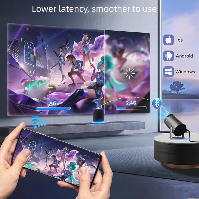 [180°Adjustable Stand] Smart Mini Projector with Android TV, Upgrade HY300 Pro Portable Projector with WiFi and Bluetooth, 4K Support, Auto Keystone, Ceiling Projector For ios and Android.Black - Image 4