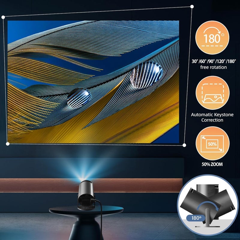 [180°Adjustable Stand] Smart Mini Projector with Android TV, Upgrade HY300 Pro Portable Projector with WiFi and Bluetooth, 4K Support, Auto Keystone, Ceiling Projector For ios and Android.Black - Image 2