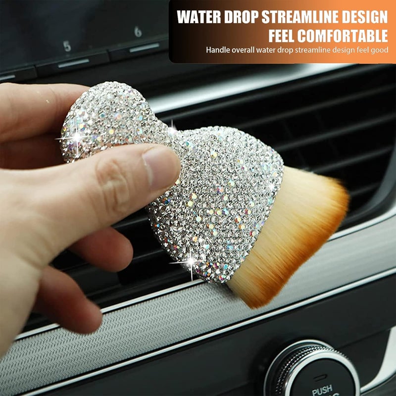 NGHEY 1 PC Bling Car Interior Dust Brush, Rhinestones Auto Scratch Free Detailing Brush, Soft Car Interior Cleaning Brush Accessories for Automotive Dashboard, Air Conditioner Vents, Computer (White) - Image 3