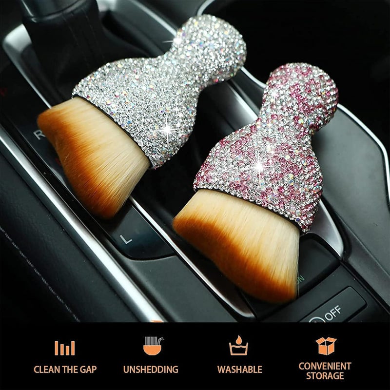 NGHEY 1 PC Bling Car Interior Dust Brush, Rhinestones Auto Scratch Free Detailing Brush, Soft Car Interior Cleaning Brush Accessories for Automotive Dashboard, Air Conditioner Vents, Computer (White) - Image 4