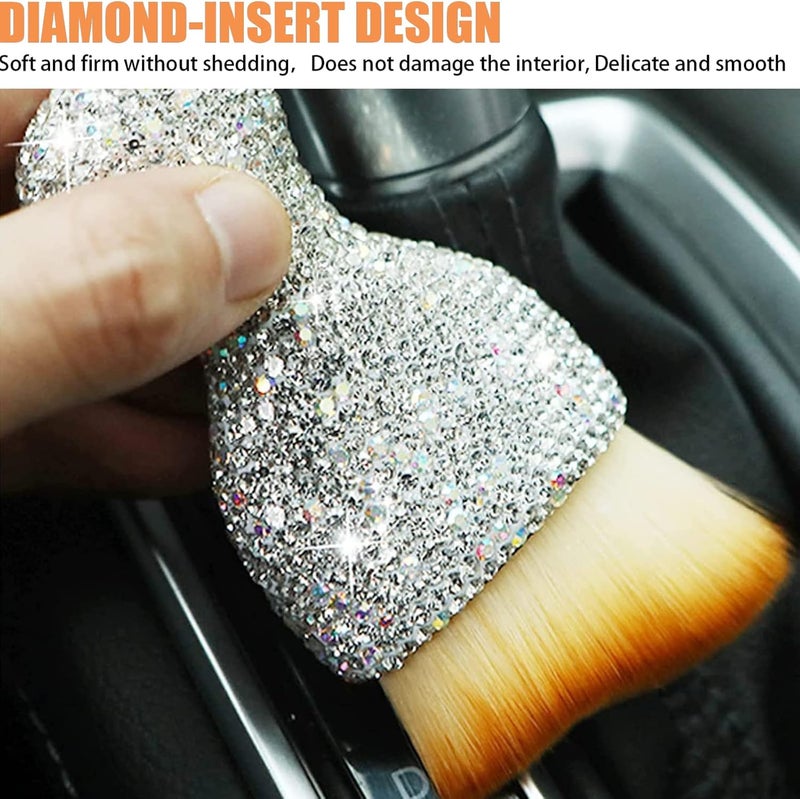 NGHEY 1 PC Bling Car Interior Dust Brush, Rhinestones Auto Scratch Free Detailing Brush, Soft Car Interior Cleaning Brush Accessories for Automotive Dashboard, Air Conditioner Vents, Computer (White) - Image 5