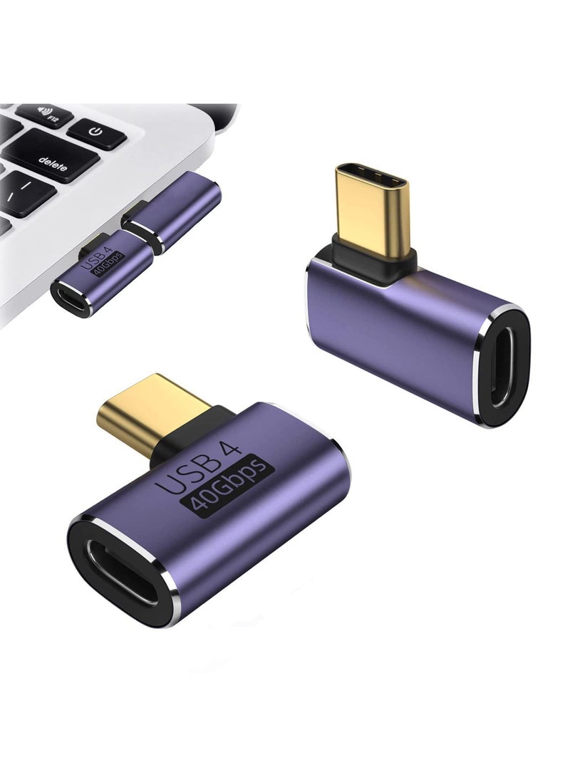 Sweet seven محول USB C بزاوية 90 درجة 2 قطع USB C ذكر إلى أنثى موصل بزاوية 90 درجة مع 40 جيجابت في الثانية PD 100 واط 8K 60 هرتز فيديو شحن متوافق مع Thunderbolt 4 MacBook Pro/Air والمزيد من أجهزة Type C (انحناء جانبي) - Image 1