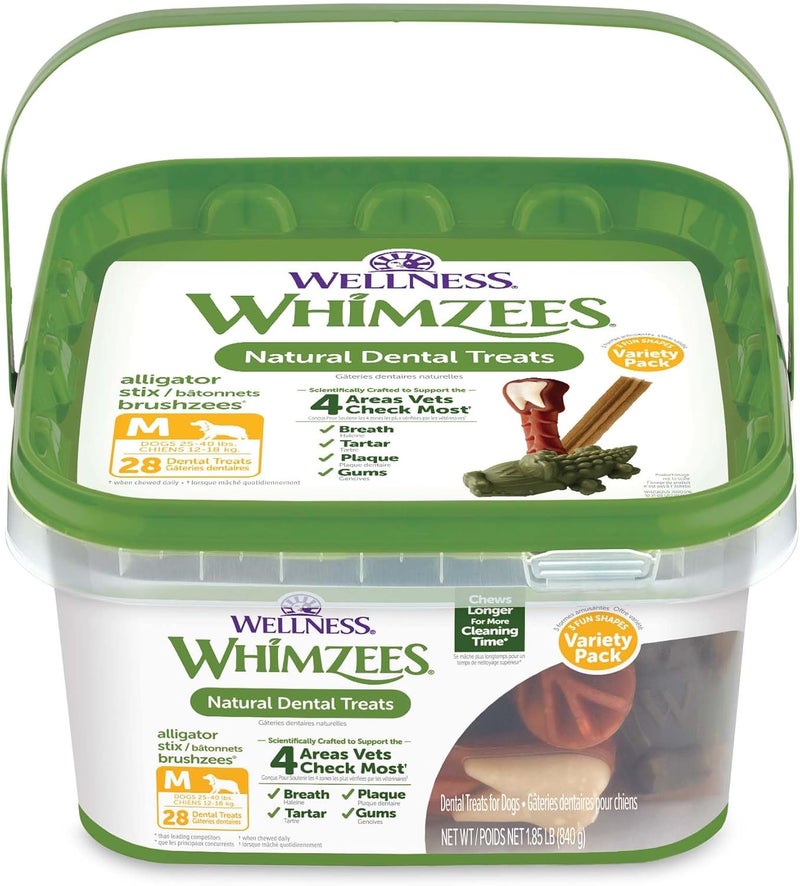 WHIMZEES by Wellness Variety Box Natural Dental Chews for Dogs, Long Lasting Treats, Grain-Free, Freshens Breath, Medium Breed, 28 count - Image 1