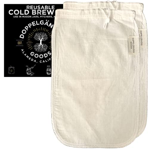 Doppeltree (2-Pack, Medium 8in x 12in) Organic Cotton Cold Brew Coffee Bag - Designed in California - Reusable Coffee Filter with EasyOpen Drawstring Cold Brew Maker for Pitchers, Mason Jars, & Toddy Systems - Image 1