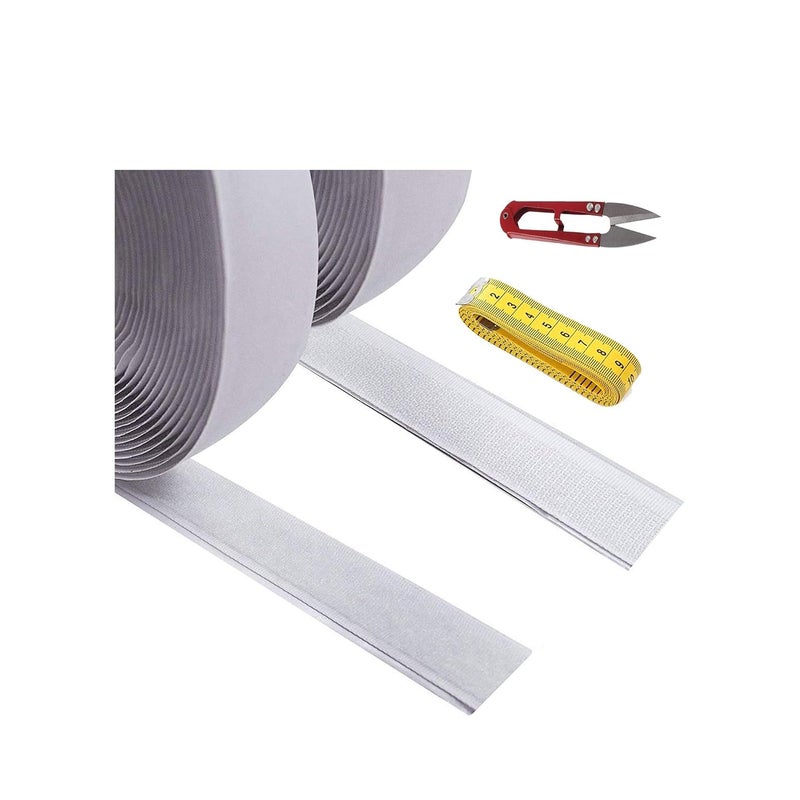 SAI PRASEEDA SAI PRASEEDA Adhesive Hook 15MTS_Adhesive Loop 15MTS with Easy Removal Sticker 20mm_ 15 MTS or 50 Feets White Color with Industrial Cutter_Measuring Tape SP3 