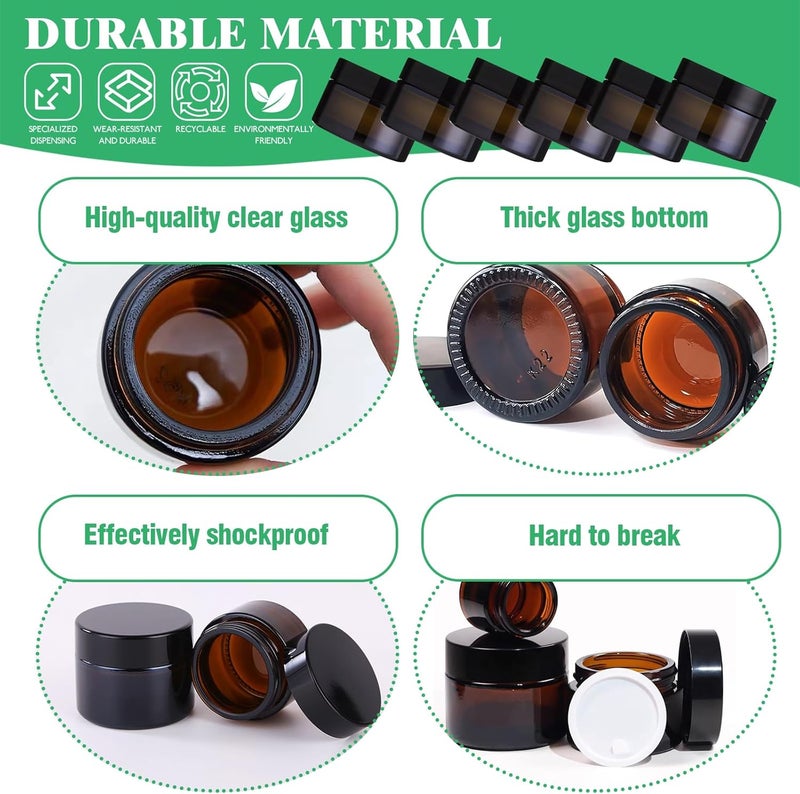Yauhar 120Pcs 30g Amber Glass Jars Assortment Kit with Inner Liners and Black Lids Spoons and blank labels for Storing Lip and Body Scrub Lotion Body Butter Bath Salts - Image 3