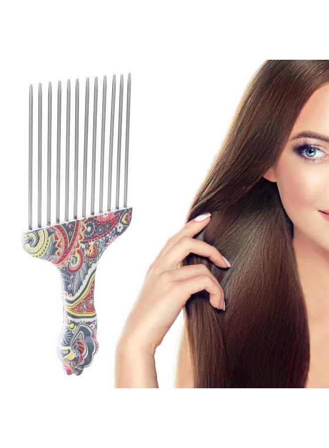 Ymiko Hair Pick Afro Pick For Hair Hair Pick Comb Professional Afro Stainless Steel Detangle Hair Pick Comb For Curly Hair Styling Metal Hair Pick(Waist Flower K4) - Image 1