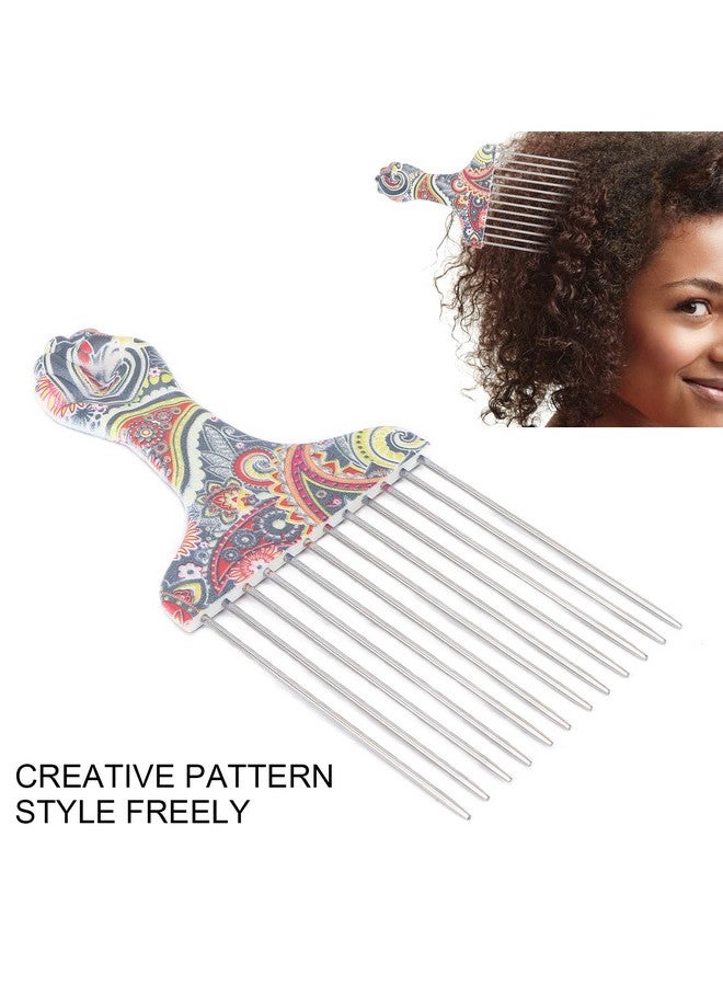 Ymiko Hair Pick Afro Pick For Hair Hair Pick Comb Professional Afro Stainless Steel Detangle Hair Pick Comb For Curly Hair Styling Metal Hair Pick(Waist Flower K4) - Image 3
