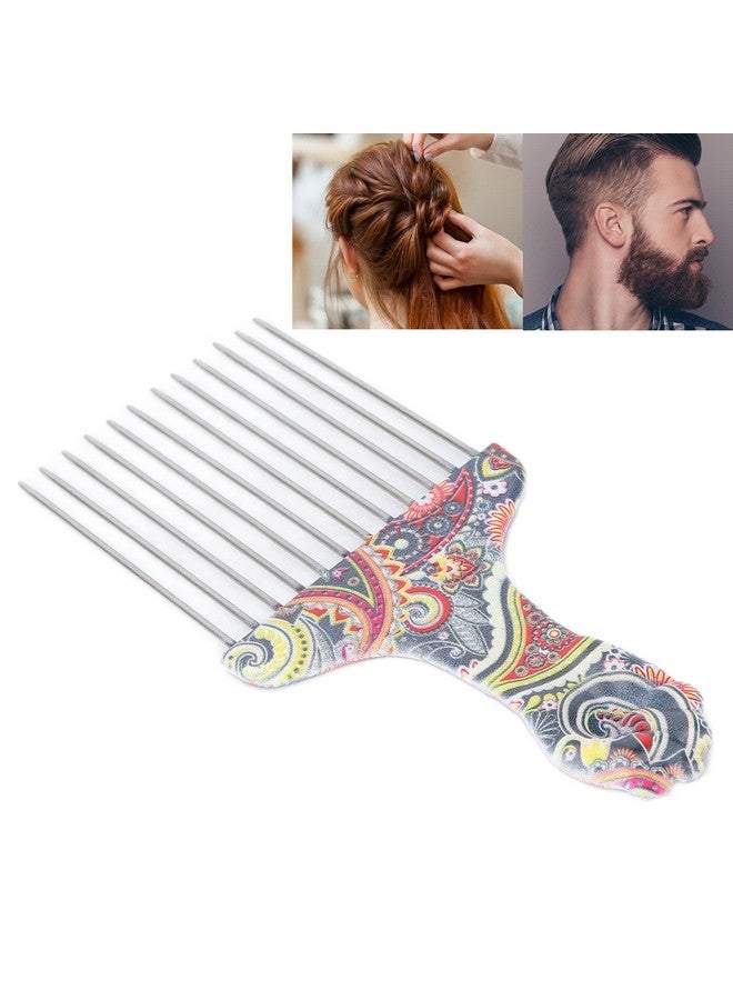 Ymiko Hair Pick Afro Pick For Hair Hair Pick Comb Professional Afro Stainless Steel Detangle Hair Pick Comb For Curly Hair Styling Metal Hair Pick(Waist Flower K4) - Image 2