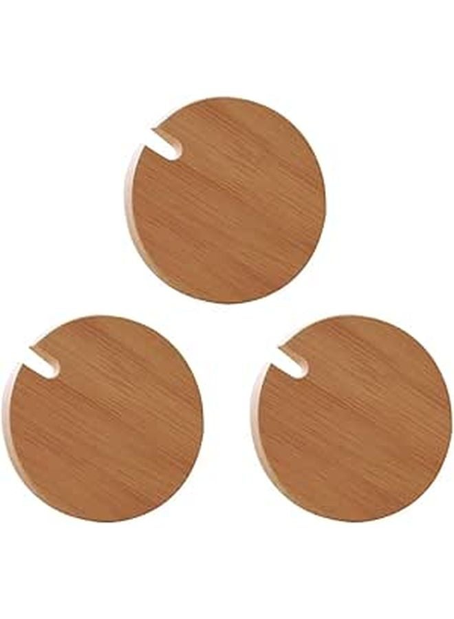 Natural Wooden Mug Lid with Spoon Hole 3 Pack Easy to Clean Keeps Drinks Warm - Image 1