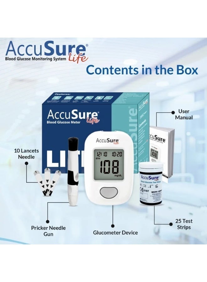 Accusure Life Blood Glucose Metre | With 25 Test Strips - Image 2