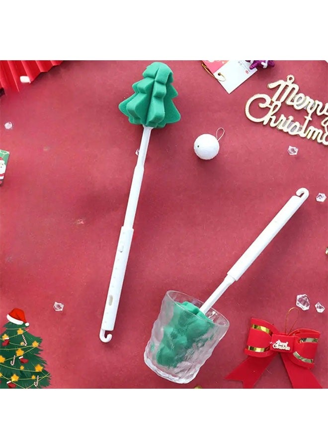 2 Pack Sponge Head Cleaning Brush, Green Tree Shape baby bottle brush with Plastic Long Handle, Soft Dishwashing Foam Cleaning Brushes for Cups Bottles, Dish Brushes with Handle (green) - Image 1