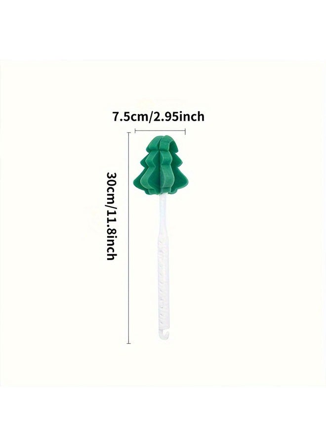 2 Pack Sponge Head Cleaning Brush, Green Tree Shape baby bottle brush with Plastic Long Handle, Soft Dishwashing Foam Cleaning Brushes for Cups Bottles, Dish Brushes with Handle (green) - Image 5