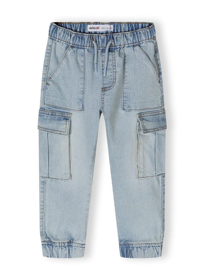 MINOTI Kids' Pull-On Denim Cargo Trousers with Utility Pockets - Image 2