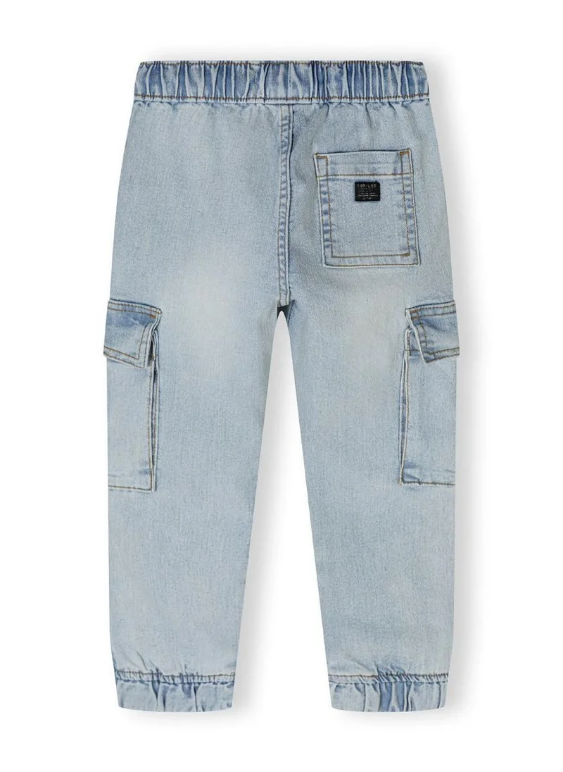 MINOTI Kids' Pull-On Denim Cargo Trousers with Utility Pockets
