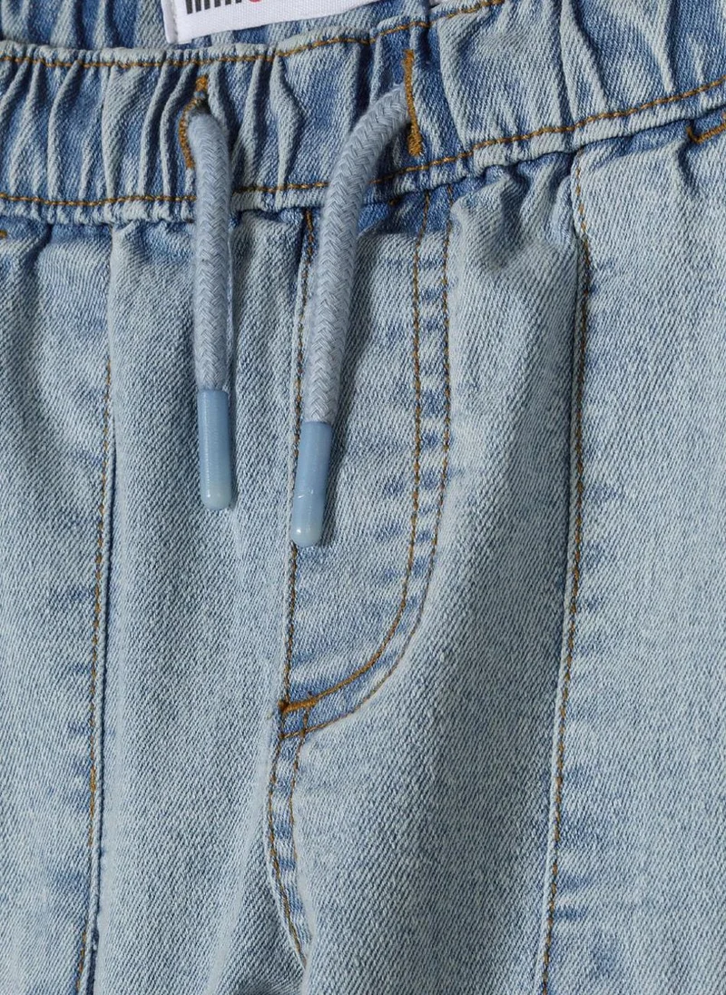 MINOTI Kids' Pull-On Denim Cargo Trousers with Utility Pockets