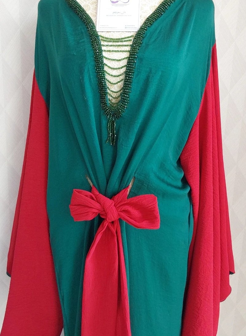 ALREESH ALBANAFSAJI DRESS RED WITH GREEN