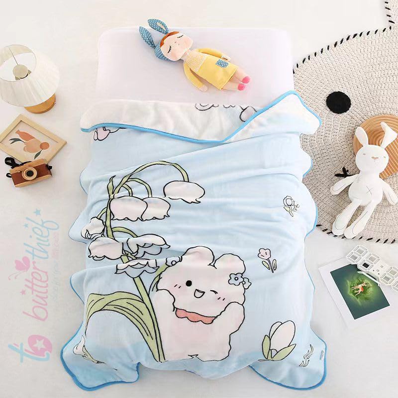 Butterthief Multipurpose Cartoon Print Light Weight Blanket Soft Cozy Plush All Seasons Blankets for 05 Years Wrapper Cum Blanket for Baby Boys GirlsNew Born Kids Toddler Blue Cat
