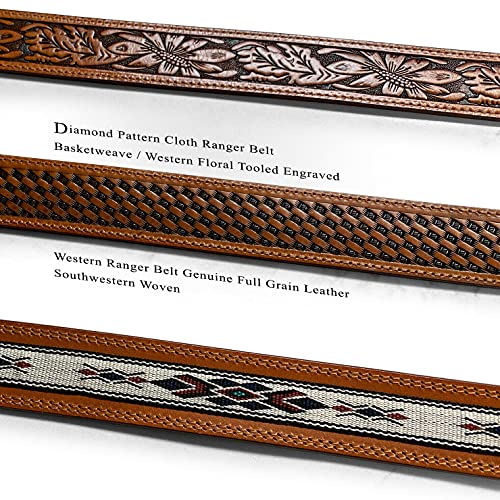 Belts.com 10569 Genuine Full Grain Leather Southwestern Woven Diamond Pattern Cloth Ranger Belt (Black, 38) - Image 2