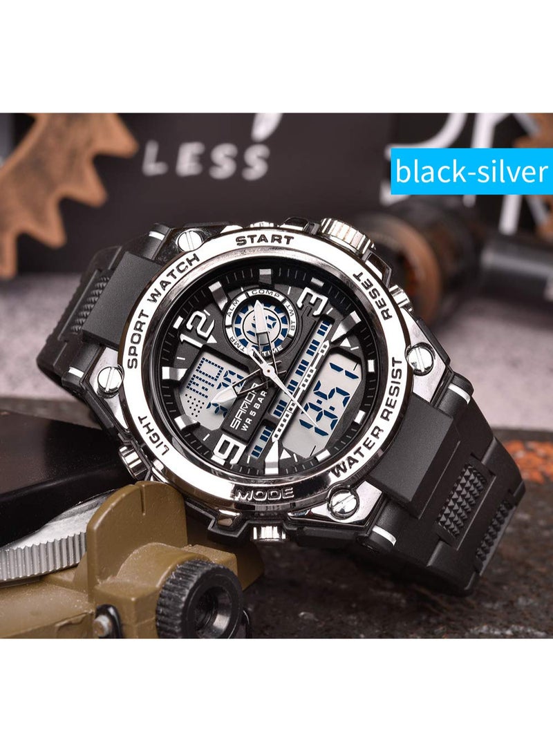 SANDA Men's Analog Sports Watch, LED Large Face Waterproof Wrist Watches, Dual Dial Digital Analog Watches for Men - Image 3