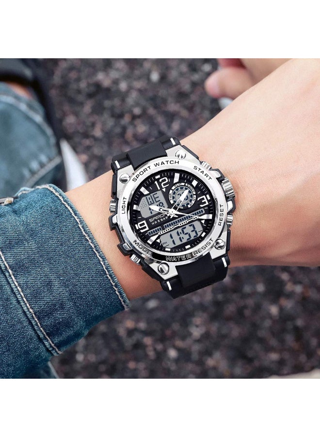 SANDA Men's Analog Sports Watch, LED Large Face Waterproof Wrist Watches, Dual Dial Digital Analog Watches for Men - Image 4