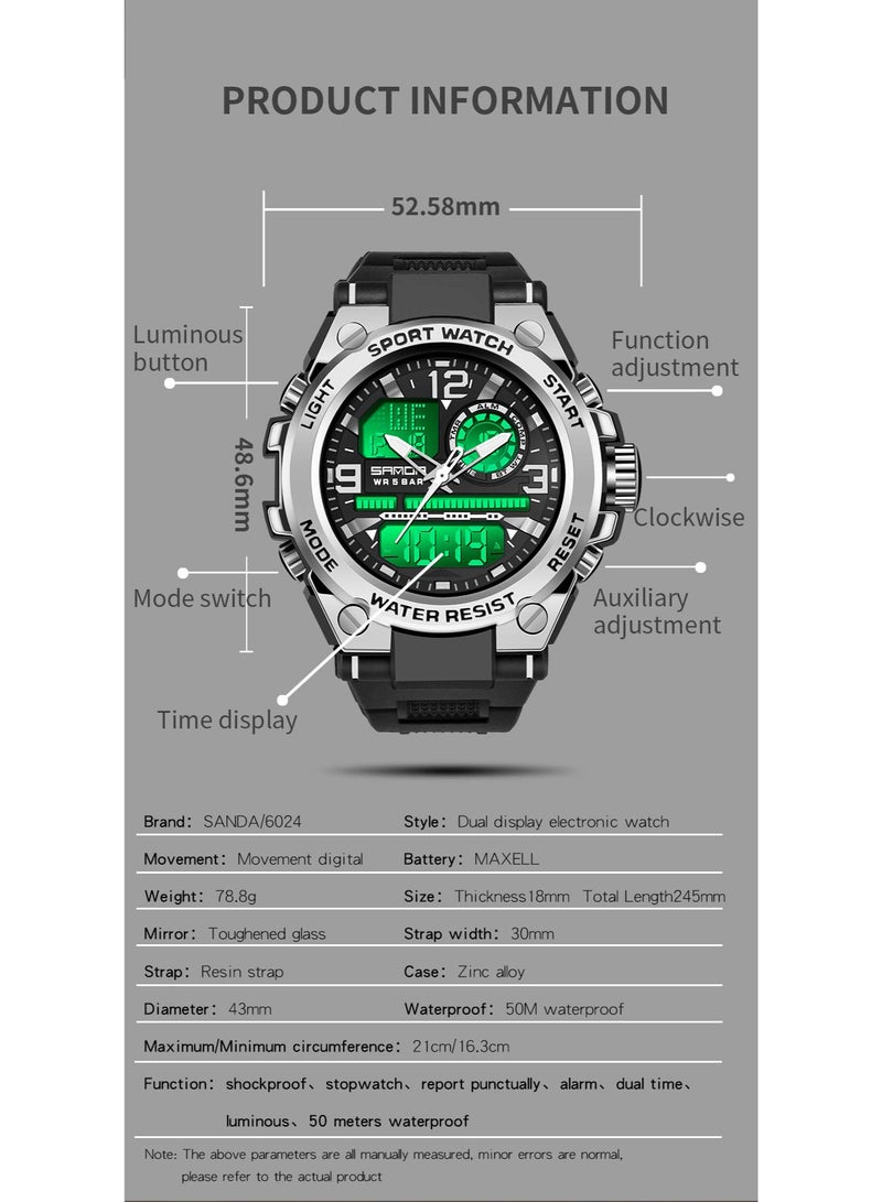 SANDA Men's Analog Sports Watch, LED Large Face Waterproof Wrist Watches, Dual Dial Digital Analog Watches for Men - Image 5