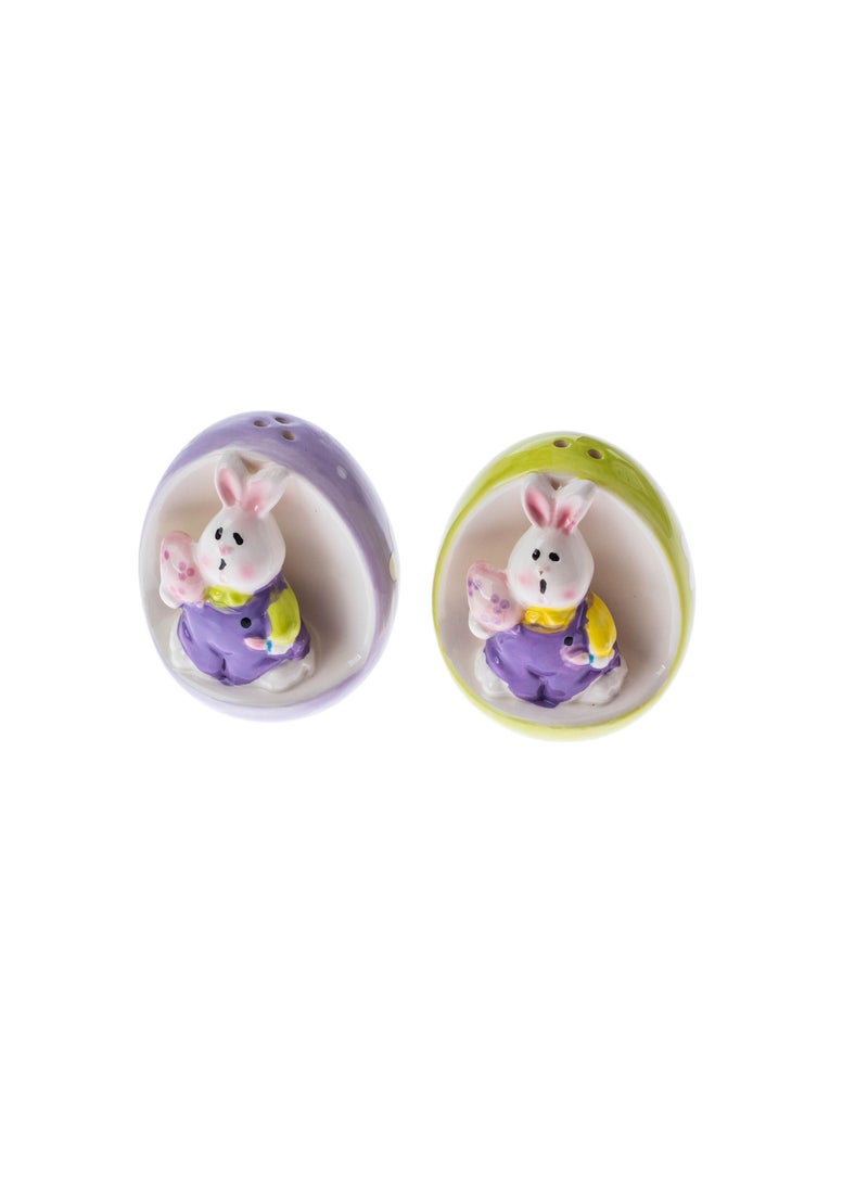 دانيا طقم علبه ملح و فلفل سيراميك ديكور بيضة و أرنب - Image 2