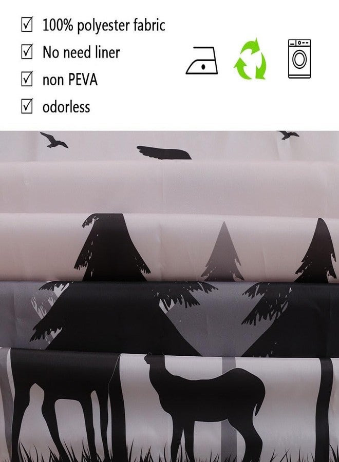 Careyoungs RV Shower Curtains Forest Mountain Happy Camper, Cloth Fabric RV Bathroom Decor Curtain Sets with Hooks 47WX64H Inches (Grey Black) - Image 5