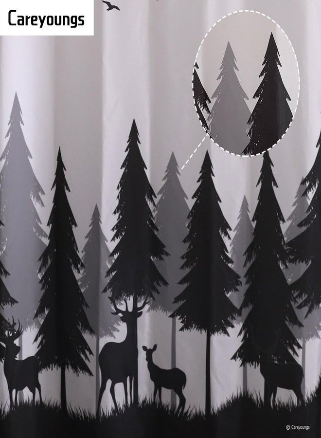Careyoungs RV Shower Curtains Forest Mountain Happy Camper, Cloth Fabric RV Bathroom Decor Curtain Sets with Hooks 47WX64H Inches (Grey Black) - Image 4
