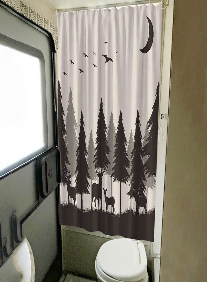 Careyoungs RV Shower Curtains Forest Mountain Happy Camper, Cloth Fabric RV Bathroom Decor Curtain Sets with Hooks 47WX64H Inches (Grey Black) - Image 2