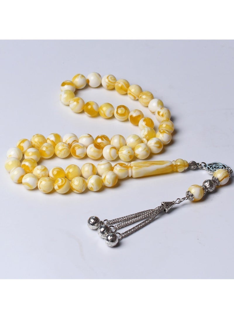 OLUDENIZ Luxury Yellow & White Beaded Tasbih – Resin Prayer Beads with Alloy Tassel, Elegant Islamic Gift - Image 4