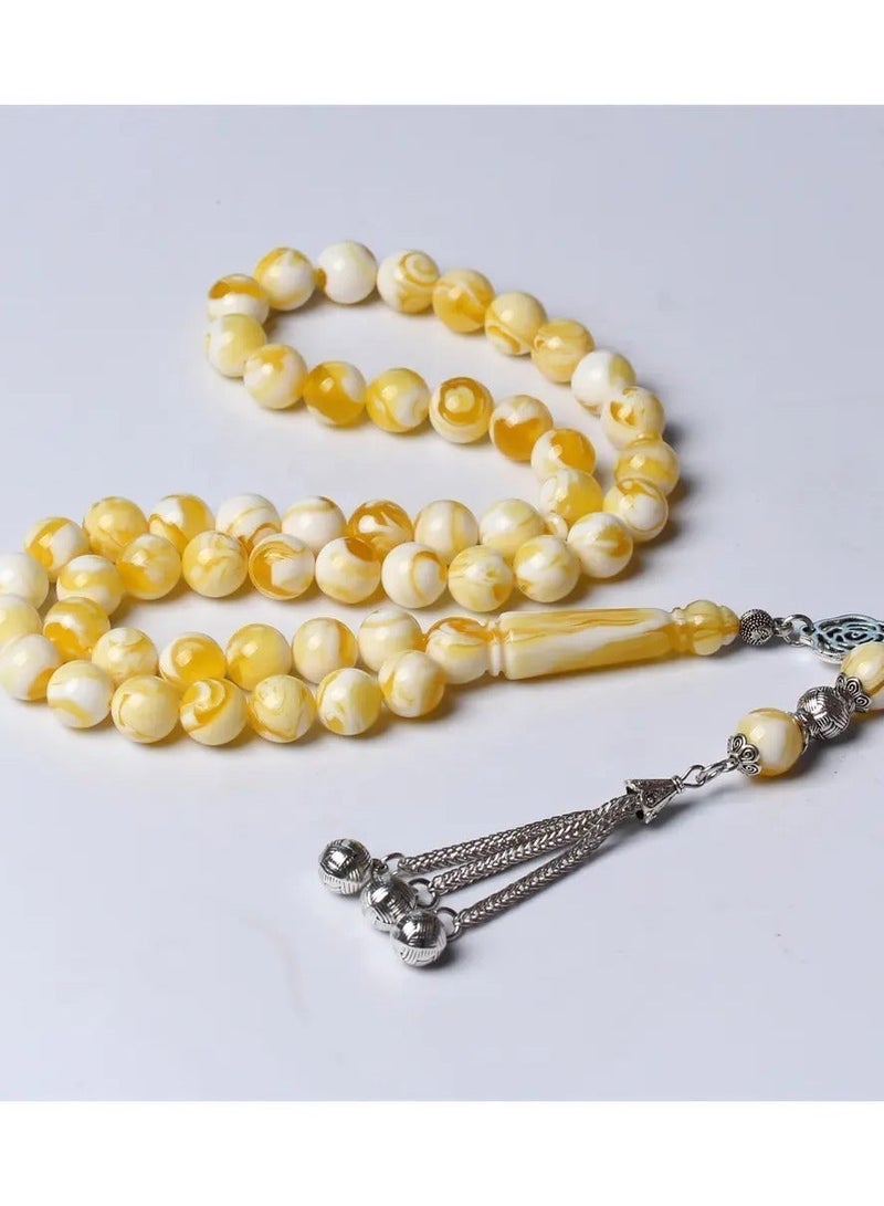 OLUDENIZ Luxury Yellow & White Beaded Tasbih – Resin Prayer Beads with Alloy Tassel, Elegant Islamic Gift - Image 3