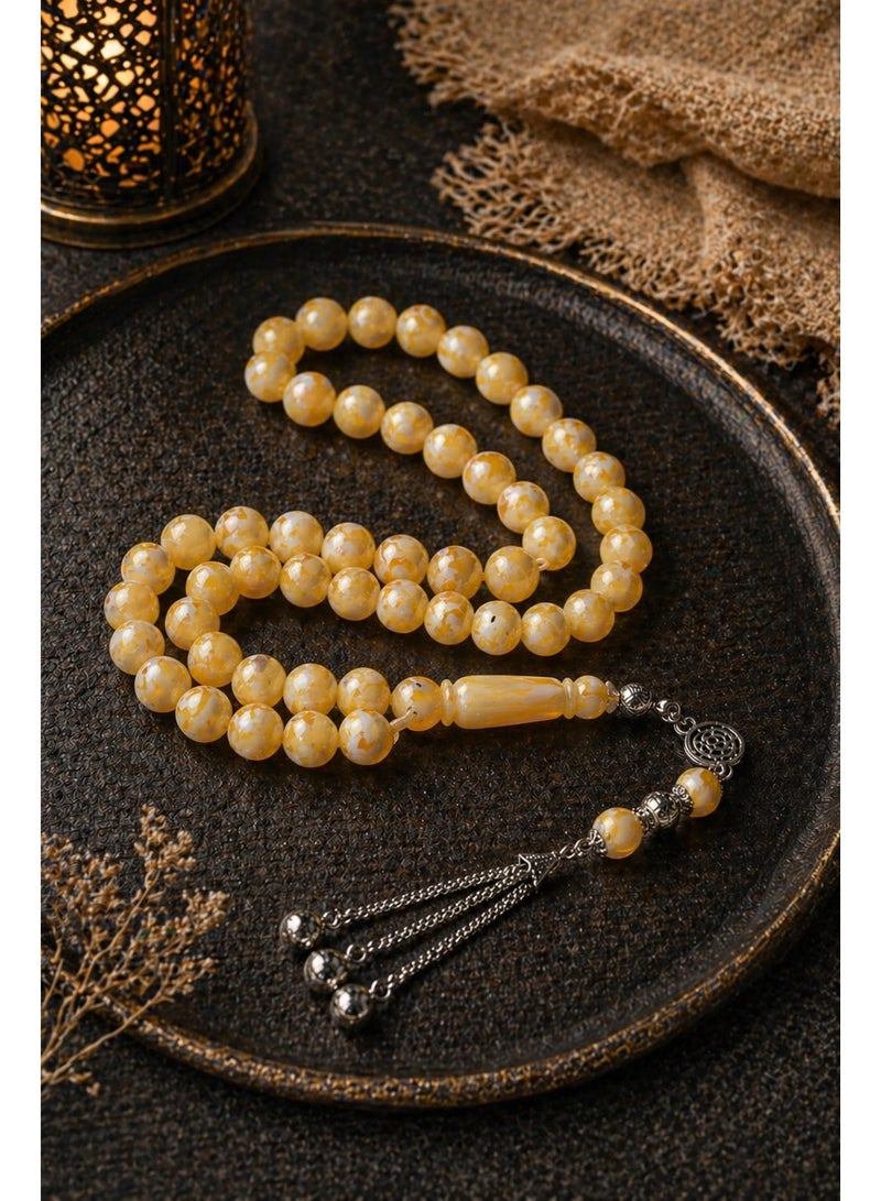 OLUDENIZ Luxury Yellow & White Beaded Tasbih – Resin Prayer Beads with Alloy Tassel, Elegant Islamic Gift - Image 5