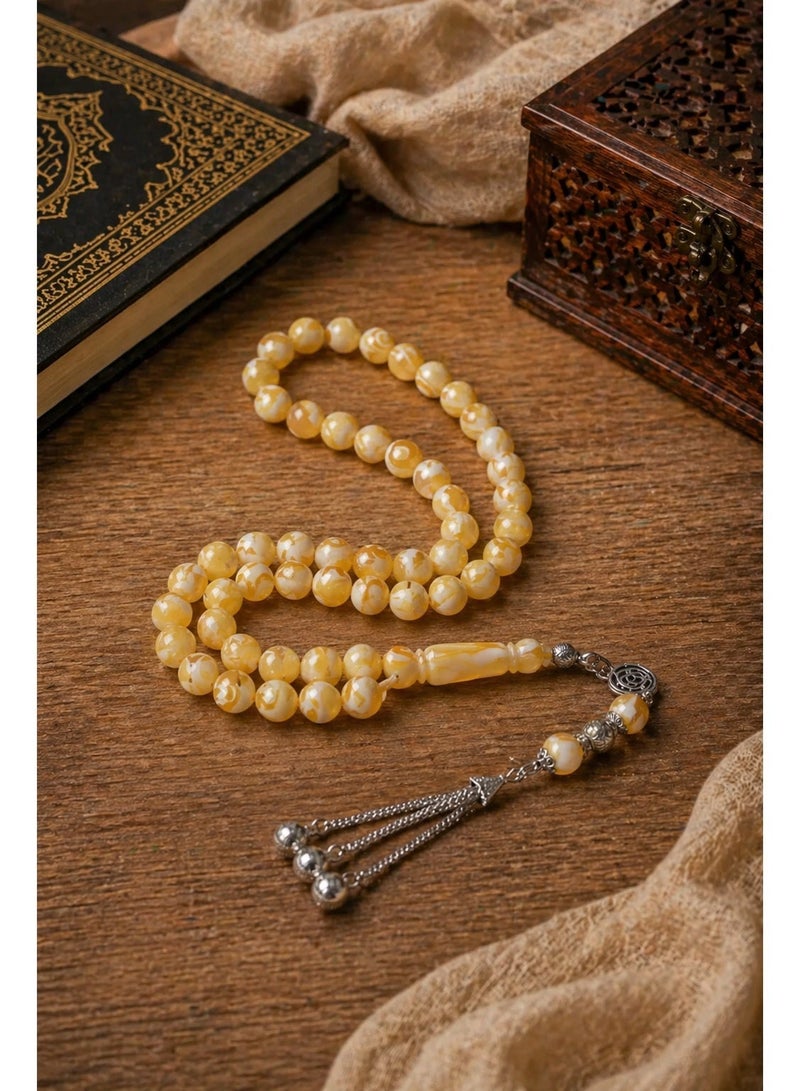 OLUDENIZ Luxury Yellow & White Beaded Tasbih – Resin Prayer Beads with Alloy Tassel, Elegant Islamic Gift - Image 1