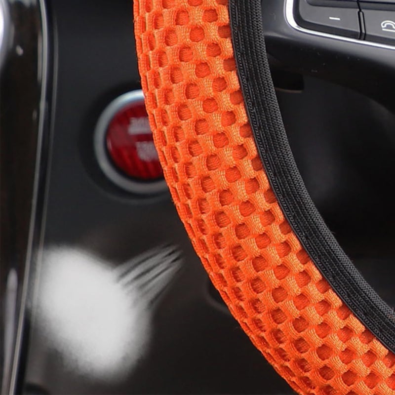 Bittwee 3PCS 15Inch Car Steering Wheel Cover Armrest Cover Gear Shift Cover Set, Microfiber Breathable Anti-Slip Automotive Steering Wheel Protector, Vehicle Interior Decor, Universal Fit（Orange） - Image 4