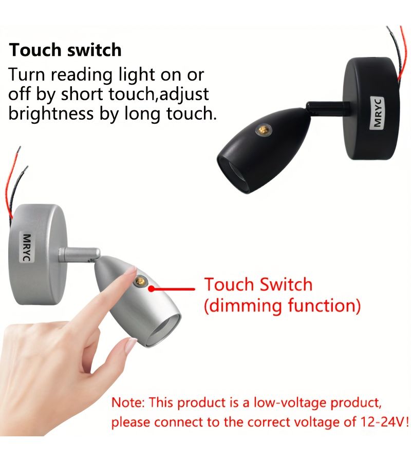 MRYC Wall Mounted Gooseneck LED Lamp Touch Control Dimmable 3 Color Warm Cool Daylight 12 24V Black 1pc - Image 4