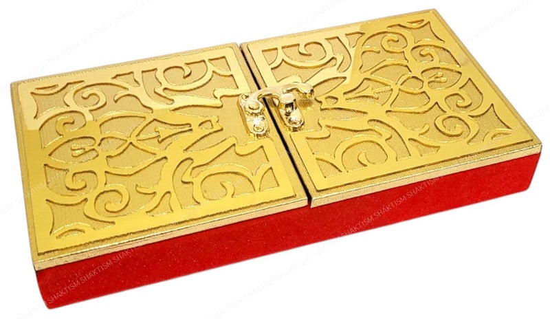 SHAKTISM Decorative Shagun Cash Gift Box for Money Gaddi, Gifting Sagan Wedding Occasion, Jewellery, Rectangle Shape - Golden and Red Valvet -1Pc (Shagun Box - Red Golden Fatak 2) - Image 2