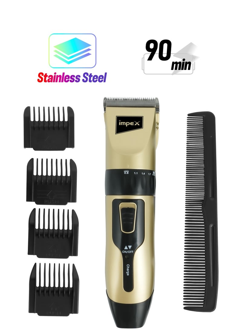 Impex Trimmer And Professional Hair Clipper With 2 Year Warranty, Rechargeable, USB Fast Charging, Sharp Stainless Steel Blade,4 Attached Clips, Push Up Blade (0.8-2mm), 60-90 Minutes Working Time-Tidy 111A - Image 1