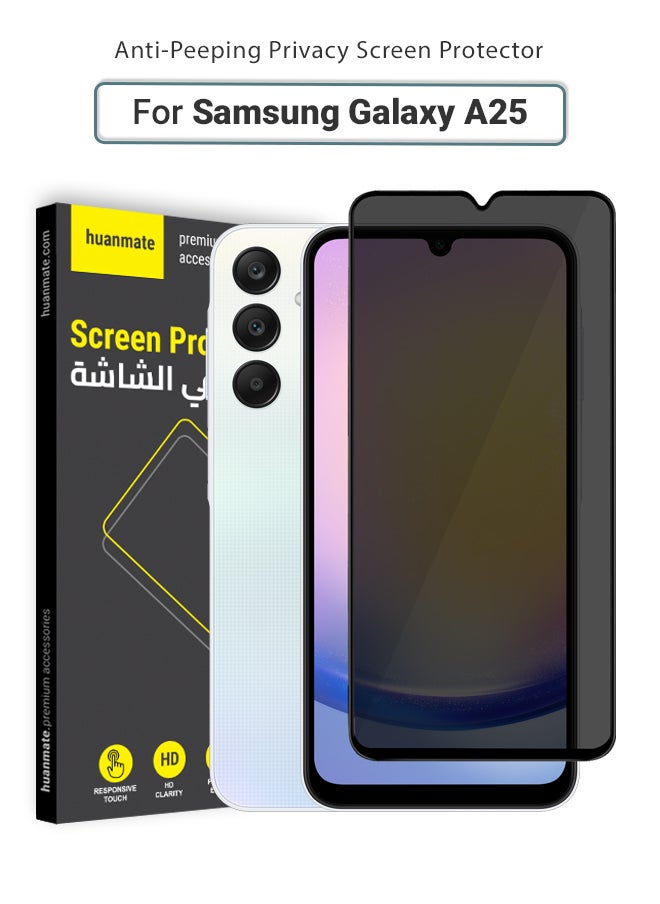 huanmate - Samsung Galaxy A25 Privacy Screen Protector – Premium Edge to Edge Anti Spy Privacy Tempered Glass, Oleophobic Coating, Delicate Touch, Anti-Explosion, Smooth Arc Edge, Easy Installation - Image 1