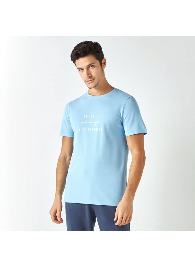 Iconic Slogan Print Pique T-shirt with Crew Neck and Short Sleeves  - Image 1