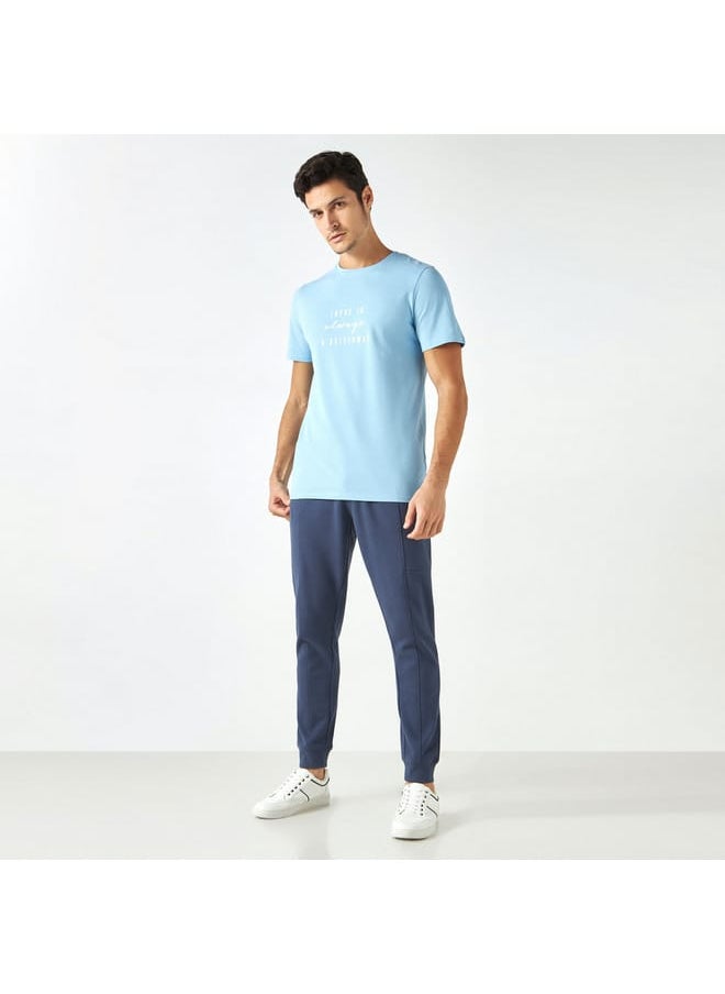 Iconic Slogan Print Pique T-shirt with Crew Neck and Short Sleeves  - Image 2