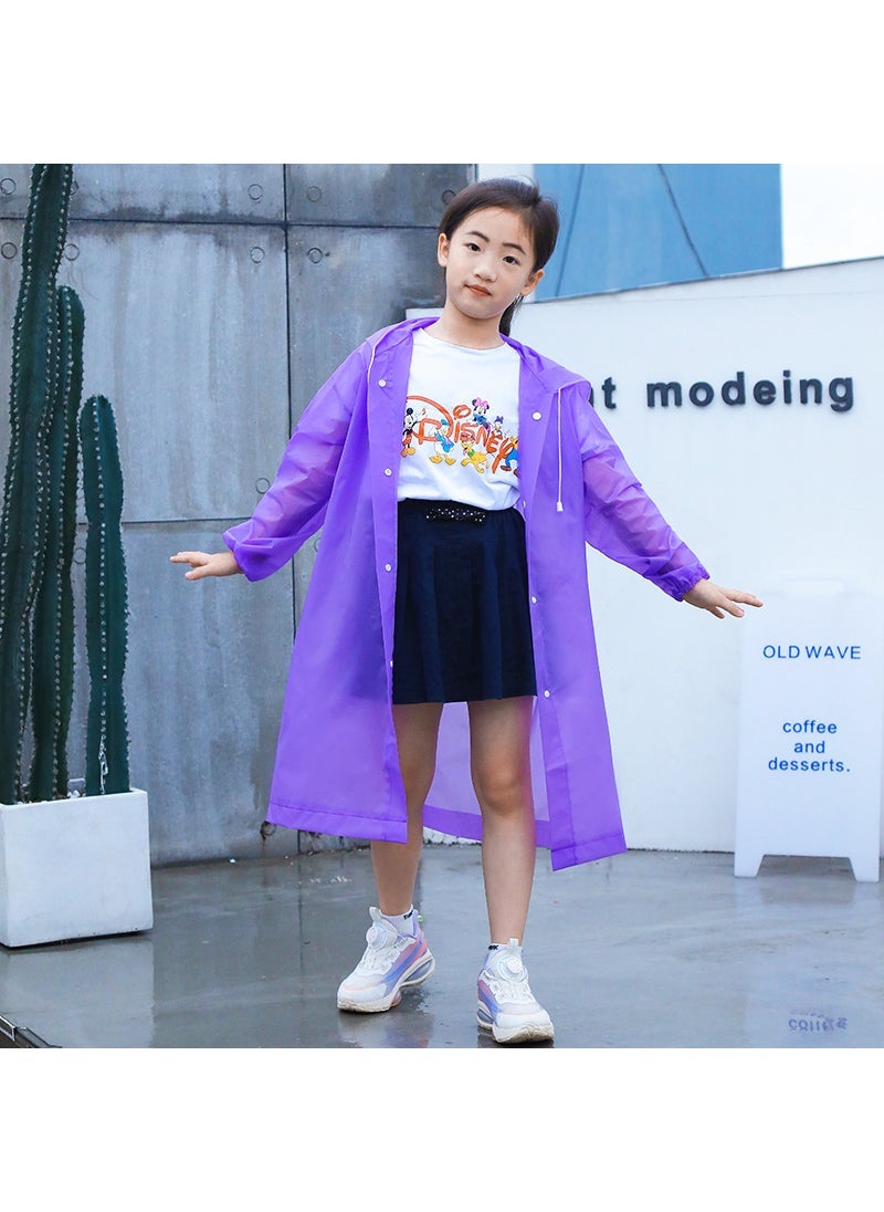 Generic Childrens thickened hooded raincoat non-disposable thickened transparent color primary school boys and girls long sleeve poncho Purple