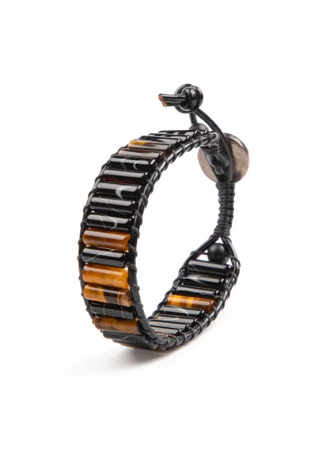 Minza Minza "Eye Tiger" Tiger Eye Stone Bracelet for Men, Handmade Leather Beaded Bracelet, Adjustable Jewelry for Casual & Special Occasion.