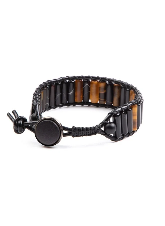 Minza  Minza "Eye Tiger" Tiger Eye Stone Bracelet for Men, Handmade Leather Beaded Bracelet, Adjustable Jewelry for Casual & Special Occasion. for Men | Best Price UAE