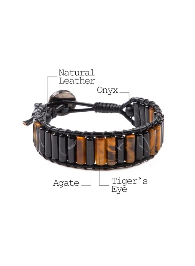 Minza  Minza "Eye Tiger" Tiger Eye Stone Bracelet for Men, Handmade Leather Beaded Bracelet, Adjustable Jewelry for Casual & Special Occasion. for Men | Best Price UAE