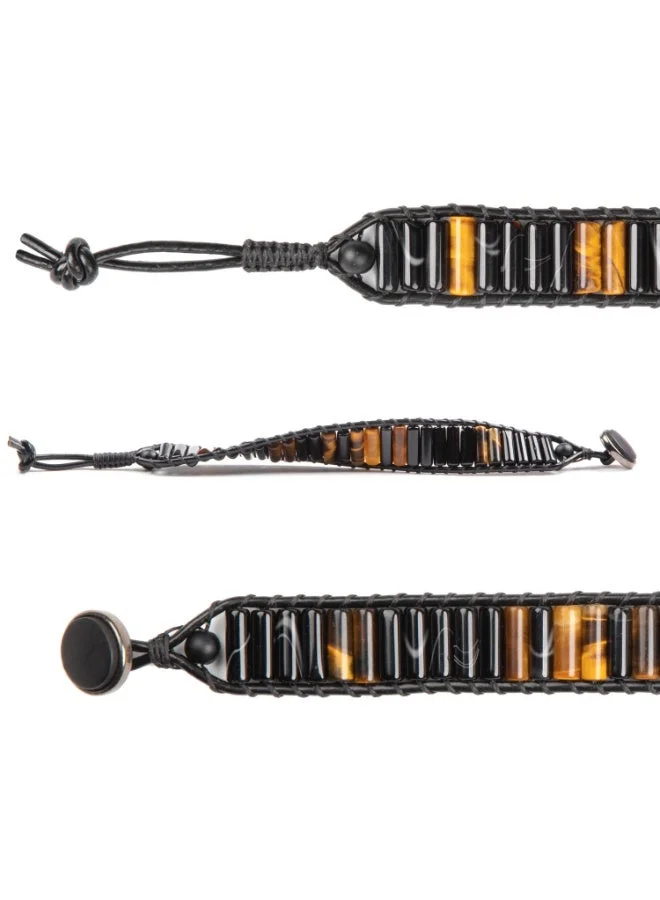Minza  Minza "Eye Tiger" Tiger Eye Stone Bracelet for Men, Handmade Leather Beaded Bracelet, Adjustable Jewelry for Casual & Special Occasion. for Men | Best Price UAE