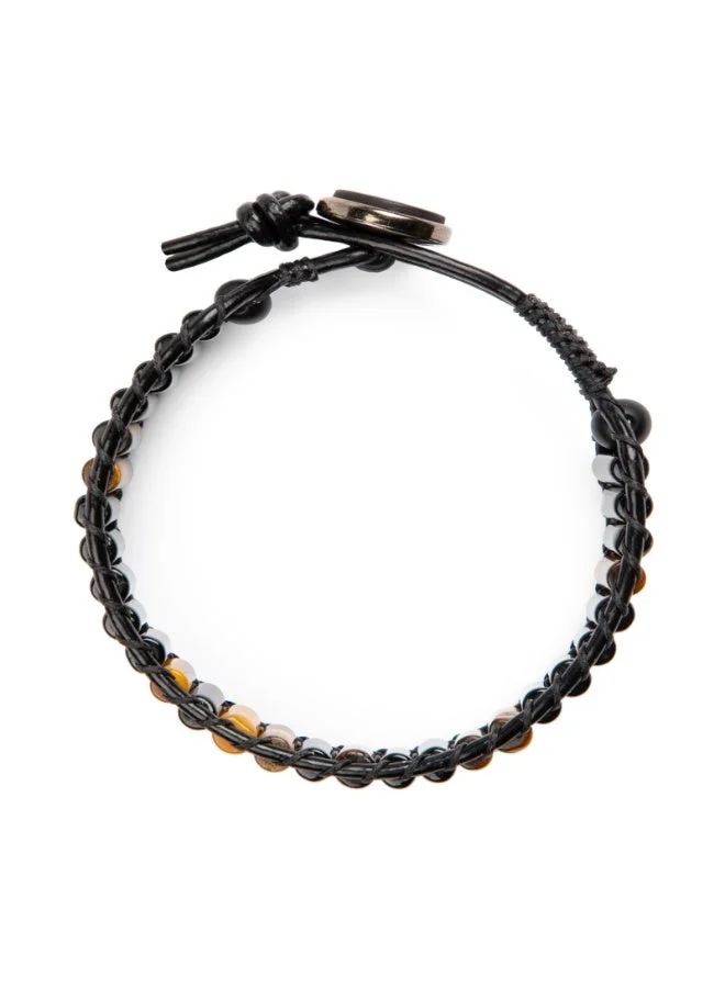 Minza  Minza "Eye Tiger" Tiger Eye Stone Bracelet for Men, Handmade Leather Beaded Bracelet, Adjustable Jewelry for Casual & Special Occasion. for Men | Best Price UAE